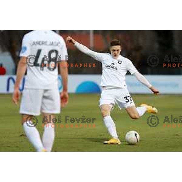 Enrik Ostrc in action during Prva liga Telekom Slovenije 2020-2021 football match between Aluminij and Olimpija in Kidricevo on February 21, 2021