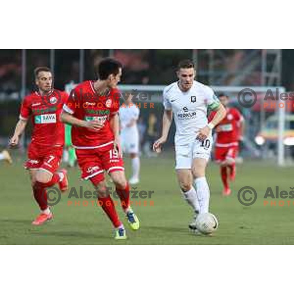 Timi Max Elsnik in action during Prva liga Telekom Slovenije 2020-2021 football match between Aluminij and Olimpija in Kidricevo on February 21, 2021