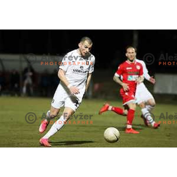 Mihailo Perovic in action during Prva liga Telekom Slovenije 2020-2021 football match between Aluminij and Olimpija in Kidricevo on February 21, 2021