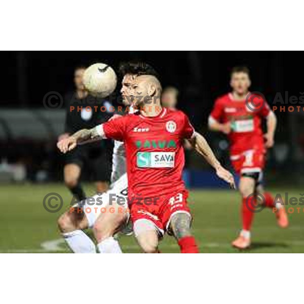 Vitja Valencic and Aljaz Krefl in action during Prva liga Telekom Slovenije 2020-2021 football match between Aluminij and Olimpija in Kidricevo on February 21, 2021