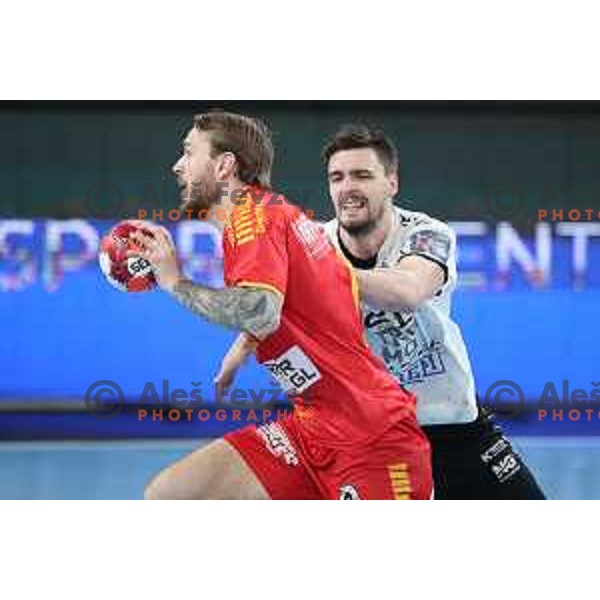 Gregor Potocnik in action during EHF European League Men 2020/21 handball match between Trimo Trebnje and Gudme in Ljubljana, Slovenia on February 23, 2021