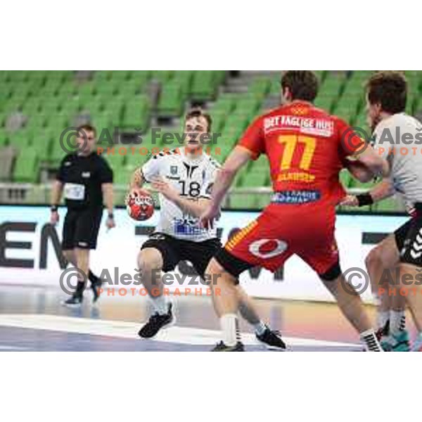 Marko Kotar in action during EHF European League Men 2020/21 handball match between Trimo Trebnje and Gudme in Ljubljana, Slovenia on February 23, 2021