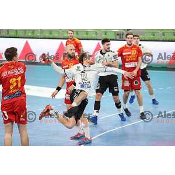 Leon Raso in action during EHF European League Men 2020/21 handball match between Trimo Trebnje and Gudme in Ljubljana, Slovenia on February 23, 2021