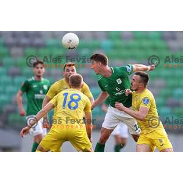 Andres Vombergar and Tilen Klemencic in action during Prva Liga Telekom Slovenië 2020-2021 football match between Olimpija and Domzale in SRC Stozice, Ljubljana, Slovenia on February 24,2021