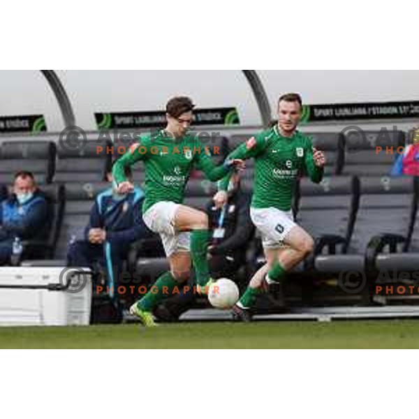 Ante Coric and Djordje Ivanovic in action during Prva Liga Telekom Slovenië 2020-2021 football match between Olimpija and Domzale in SRC Stozice, Ljubljana, Slovenia on February 24,2021