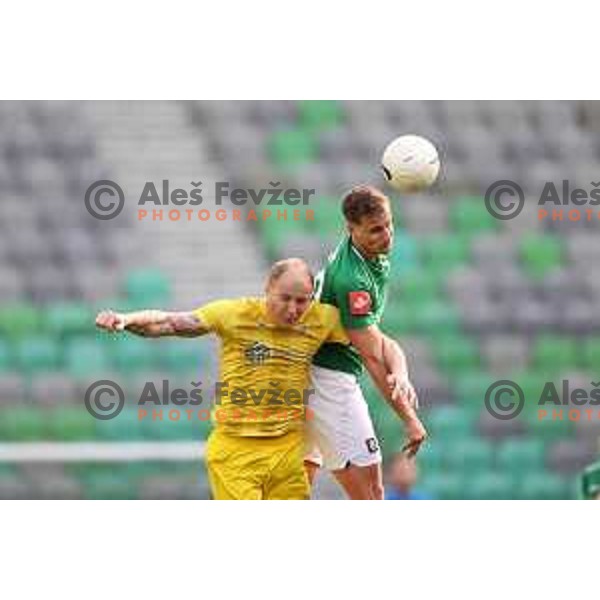 Senijad Ibricic and Uros Korun in action during Prva Liga Telekom Slovenië 2020-2021 football match between Olimpija and Domzale in SRC Stozice, Ljubljana, Slovenia on February 24,2021
