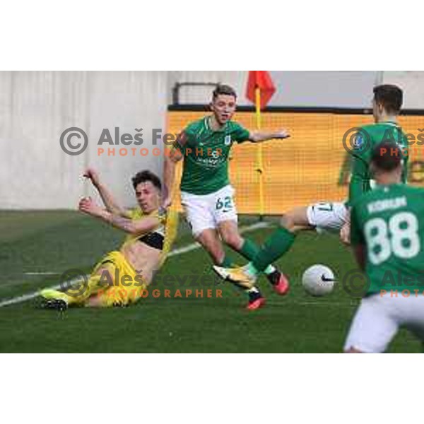 Andraz Zinic and Michael Pavlovic in action during Prva Liga Telekom Slovenië 2020-2021 football match between Olimpija and Domzale in SRC Stozice, Ljubljana, Slovenia on February 24,2021