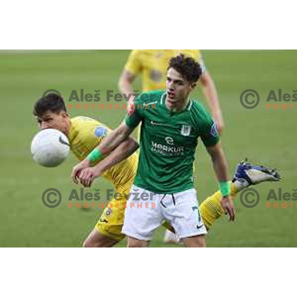 Sven Sostaric Karic and Radivoj Bosic in action during Prva Liga Telekom Slovenië 2020-2021 football match between Olimpija and Domzale in SRC Stozice, Ljubljana, Slovenia on February 24,2021