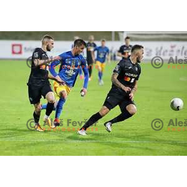 Almin Kurtovic, Luka Kerin and Vanja Drkusic in action during Prva liga Telekom Slovenije 2020-2021 football match between Celje and Bravo in Celje on February 24, 2021