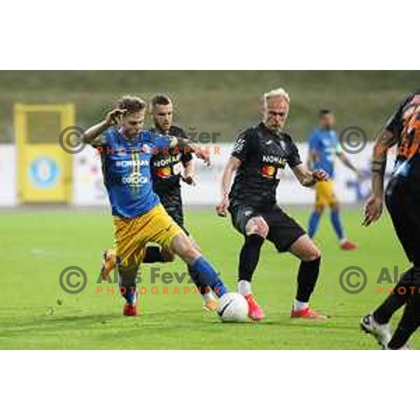 Jakob Novak and Sandi Ogrinec in action during Prva liga Telekom Slovenije 2020-2021 football match between Celje and Bravo in Celje on February 24, 2021