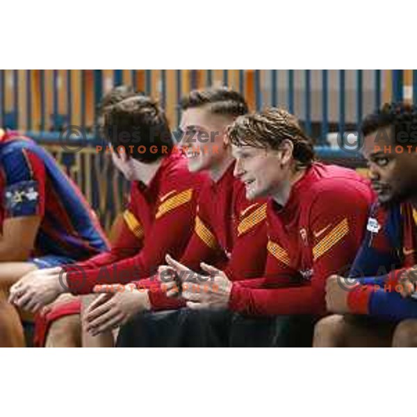 Domen Makuc and Jure Dolenec during EHF Champions League handball match between Celje Pivovarna Lasko and Barcelona in Zlatorog Arena, Celje, Slovenia on February 24, 2021