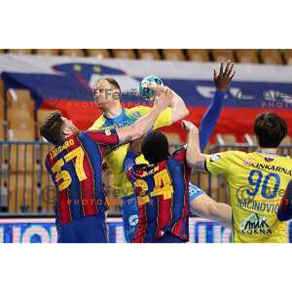 Ziga Mlakar in action during EHF Champions League handball match between Celje Pivovarna Lasko and Barcelona in Zlatorog Arena, Celje, Slovenia on February 24, 2021