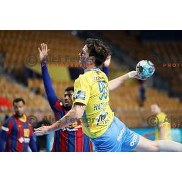 Veron Nacinovic in action during EHF Champions League handball match between Celje Pivovarna Lasko and Barcelona in Zlatorog Arena, Celje, Slovenia on February 24, 2021