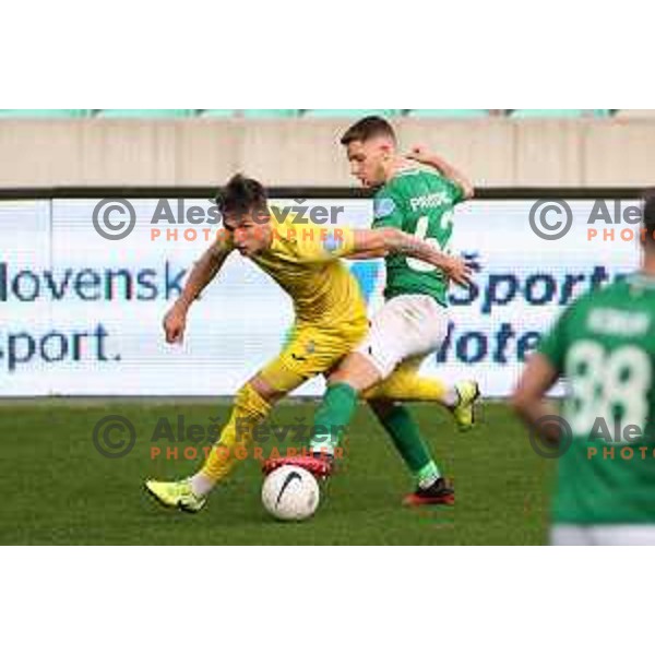 Andraz Zinic and Michael Pavlovic in action during Prva Liga Telekom Slovenië 2020-2021 football match between Olimpija and Domzale in SRC Stozice, Ljubljana, Slovenia on February 24,2021