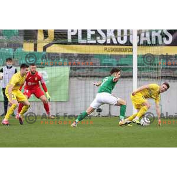 Radivoj Bosic and Tamar Svetlin in action during Prva liga Telekom Slovenije 2020-2021 football match between Olimpija and Domzale in SRC Stozice, Ljubljana on February 24, 2021