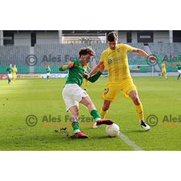 Gal Kurez and Sven Sostaric Karic in action during Prva Liga Telekom Slovenië 2020-2021 football match between Olimpija and Domzale in SRC Stozice, Ljubljana, Slovenia on February 24,2021