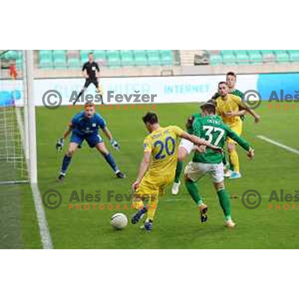Sven Sostaric Karic and Enrik Ostrc in action during Prva Liga Telekom Slovenië 2020-2021 football match between Olimpija and Domzale in SRC Stozice, Ljubljana, Slovenia on February 24,2021