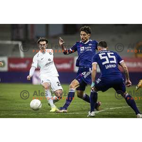 Ante Coric vs Ilija Martinovic in action during Prva liga Telekom Slovenije football match between Maribor and Olimpija in Ljudski vrt, Maribor, Slovenia on February 27, 2021