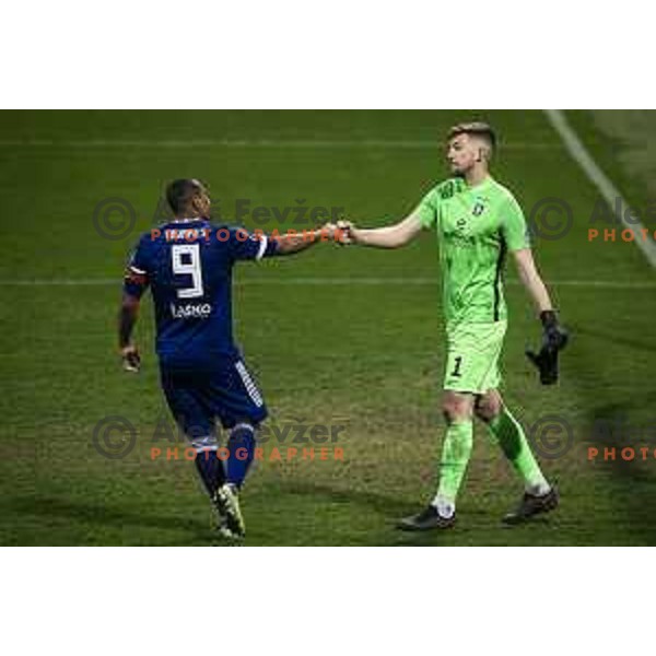 Marcos Tavares vs Ziga Frelih in action during Prva liga Telekom Slovenije football match between Maribor and Olimpija in Ljudski vrt, Maribor, Slovenia on February 27, 2021