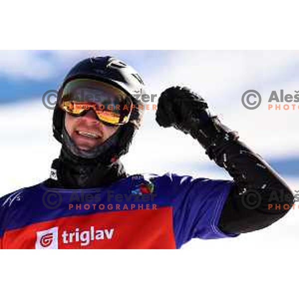 Dimitrij Loginov (RUS) , winner of men\'s Parallel Giant Slalom at Snowboard World Championships at Rogla Ski resort, Slovenia on March1, 2021