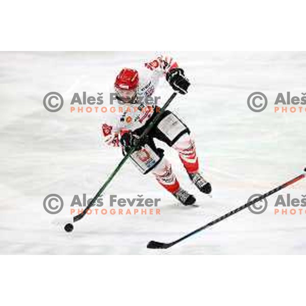 Mirko Djumic in action during Alps league ice-hockey match between SZ Olimpija and Acroni Jesenice in Ljubljana, Slovenia on March 3, 2021
