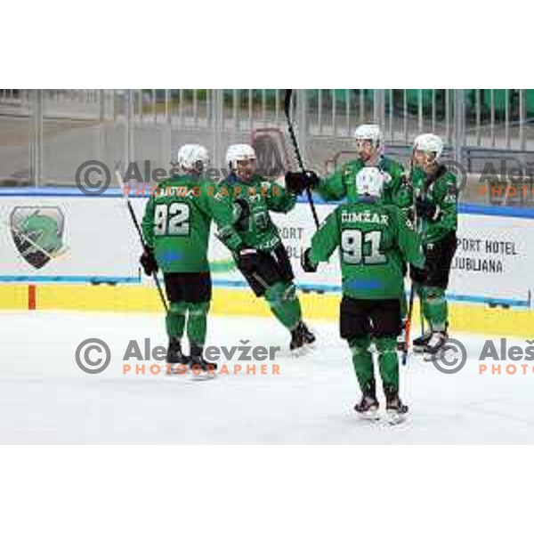Marc Oliver Vallerand, Nik Simsic during Alps league ice-hockey match between SZ Olimpija and Acroni Jesenice in Ljubljana, Slovenia on March 3, 2021