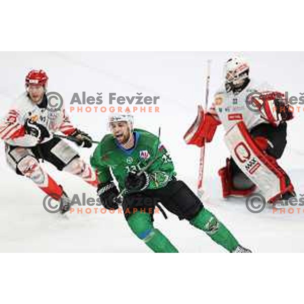Ziga Pance in action during Alps league ice-hockey match between SZ Olimpija and Acroni Jesenice in Ljubljana, Slovenia on March 3, 2021