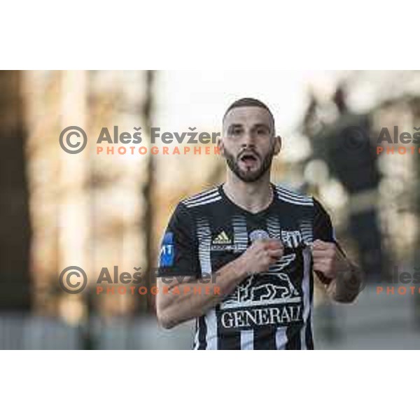 Nino Kouter celebrating during Prva liga Telekom Slovenije football match between Mura and Aluminij in Fazanerija, Murska Sobota, Slovenia on March 6, 2021