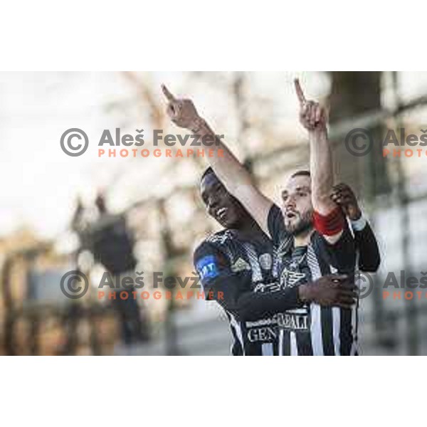 Samsindin Ouro and Nino Kouter celebrating during Prva liga Telekom Slovenije football match between Mura and Aluminij in Fazanerija, Murska Sobota, Slovenia on March 6, 2021