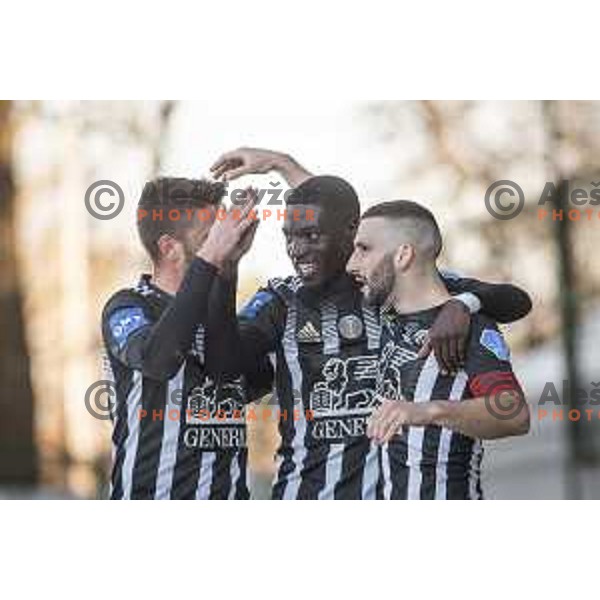 Samsindin Ouro and Nino Kouter celebrating during Prva liga Telekom Slovenije football match between Mura and Aluminij in Fazanerija, Murska Sobota, Slovenia on March 6, 2021