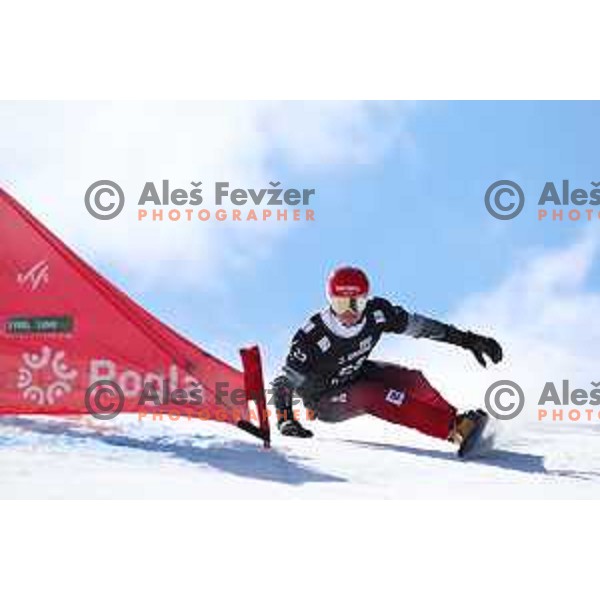 Zan Kosir (SLO), winner of FIS Snowboard World Cup Parallel Giant Slalom at Rogla Ski resort, Slovenia on March 6, 2021
