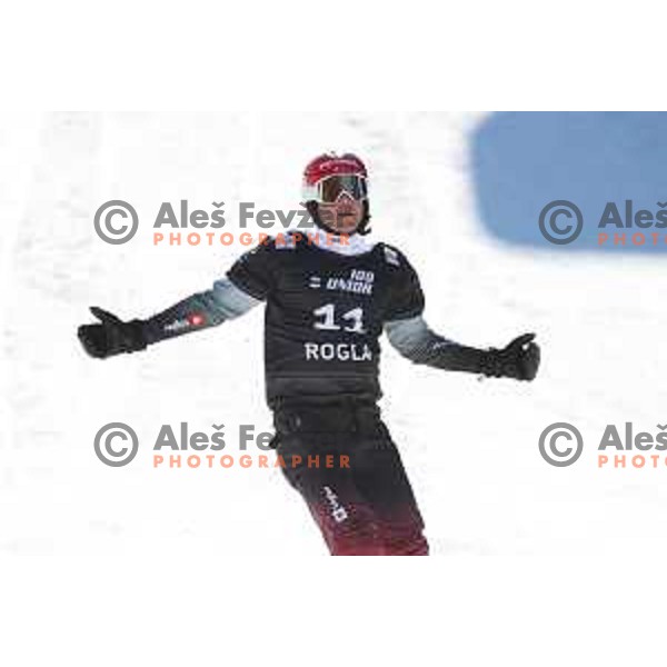 Zan Kosir (SLO), winner of FIS Snowboard World Cup Parallel Giant Slalom at Rogla Ski resort, Slovenia on March 6, 2021