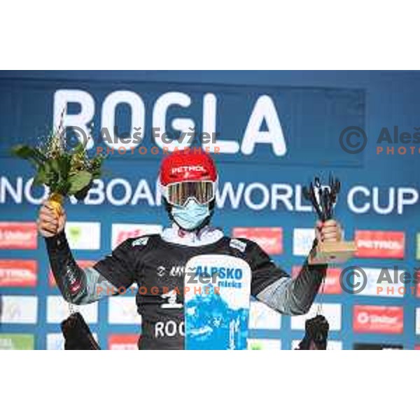 Zan Kosir (SLO), winner of FIS Snowboard World Cup Parallel Giant Slalom at Rogla Ski resort, Slovenia on March 6, 2021