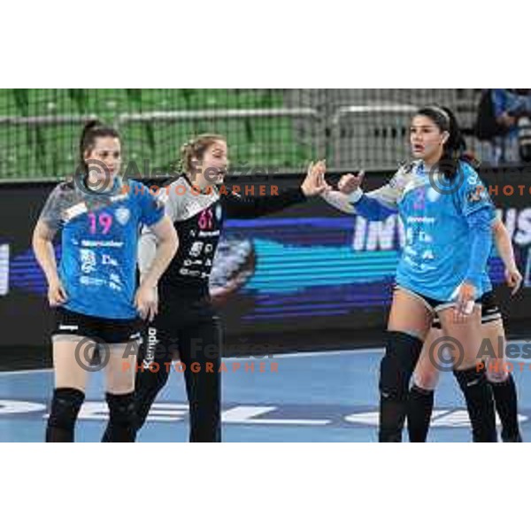 Jovana Risovic and Samara Da Silva Vieira during EHF Champions League Women eight-final 2020-2021 handball match between Krim Mercator (SLO) and CSKA (RUS) in Ljubljana, Slovenia on March 6, 2021