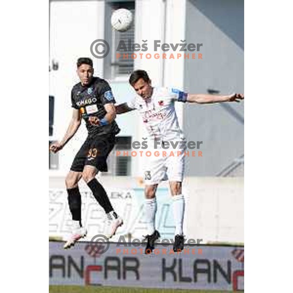 Milan Tucic and Erik Salkic in action during Prva Liga Telekom Slovenije 2020-2021 football match between Tabor CB 24 Sezana and Bravo in Sezana on March 7, 2021