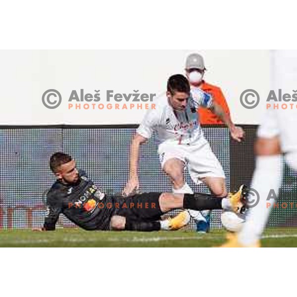 Almin Kurtovic and Leon Sever in action during Prva Liga Telekom Slovenije 2020-2021 football match between Tabor CB 24 Sezana and Bravo in Sezana on March 7, 2021