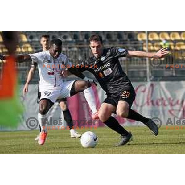 Aldair Balde and Luka Zinko in action during Prva Liga Telekom Slovenije 2020-2021 football match between Tabor CB 24 Sezana and Bravo in Sezana on March 7, 2021