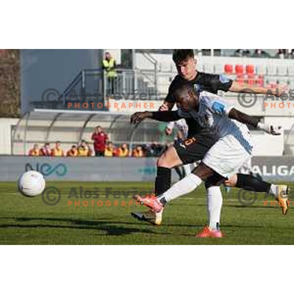 Mark Spanring and Aldair Balde in action during Prva Liga Telekom Slovenije 2020-2021 football match between Tabor CB 24 Sezana and Bravo in Sezana on March 7, 2021