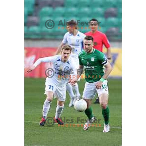 Maj Roric and Timi Max Elsnik in action during Prva Liga Telekom Slovenije 2020-2021 football match between Olimpija and Celje in SRC Stozice, Ljubljana, Slovenia on March 7, 2021