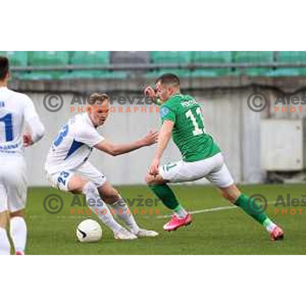 Zan Benedicic and Mihailo Perovic in action during Prva Liga Telekom Slovenije 2020-2021 football match between Olimpija and Celje in SRC Stozice, Ljubljana, Slovenia on March 7, 2021