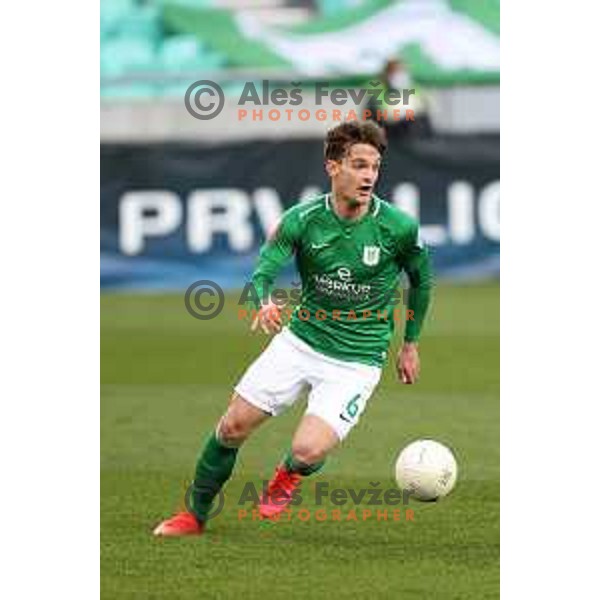 Vitja Valencic of Olimpija in action during Prva Liga Telekom Slovenije 2020-2021 football match between Olimpija and Celje in SRC Stozice, Ljubljana, Slovenia on March 7, 2021