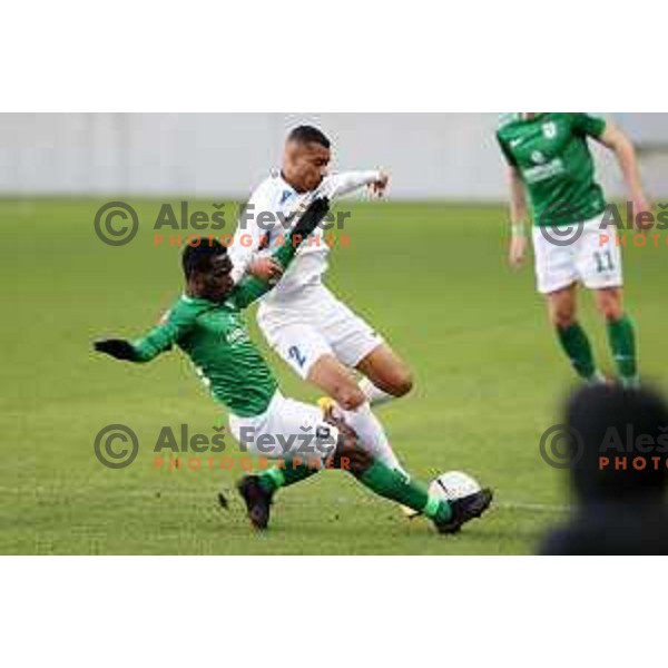 Eric Boakye and Bradley Martis in action during Prva Liga Telekom Slovenije 2020-2021 football match between Olimpija and Celje in SRC Stozice, Ljubljana, Slovenia on March 7, 2021