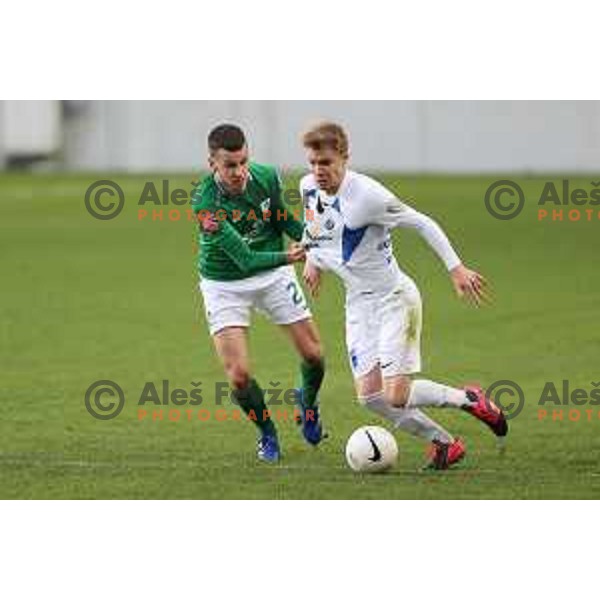 Maj Roric and Nik Kapun of Olimpija in action during Prva Liga Telekom Slovenije 2020-2021 football match between Olimpija and Celje in SRC Stozice, Ljubljana, Slovenia on March 7, 2021