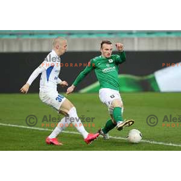 Zan Zaletel and Djordje Ivanovic of Olimpija in action during Prva Liga Telekom Slovenije 2020-2021 football match between Olimpija and Celje in SRC Stozice, Ljubljana, Slovenia on March 7, 2021