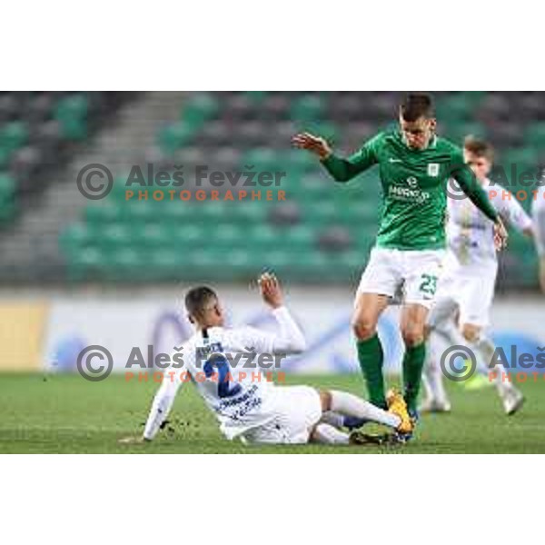 Bradley Martis and Nik Kapun in action during Prva Liga Telekom Slovenije 2020-2021 football match between Olimpija and Celje in SRC Stozice, Ljubljana, Slovenia on March 7, 2021