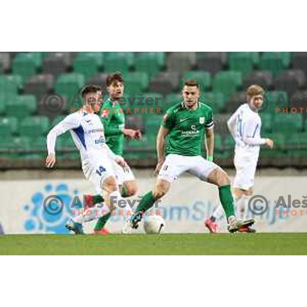 Mico Kuzmanovic and Timi Max Elsnik of Olimpija in action during Prva Liga Telekom Slovenije 2020-2021 football match between Olimpija and Celje in SRC Stozice, Ljubljana, Slovenia on March 7, 2021