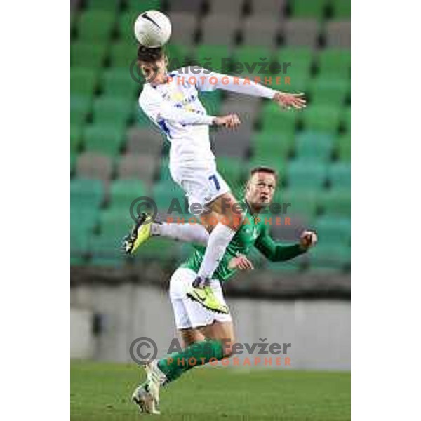 Ester Sokler and Antonio Delamea Mlinar in action during Prva Liga Telekom Slovenije 2020-2021 football match between Olimpija and Celje in SRC Stozice, Ljubljana, Slovenia on March 7, 2021