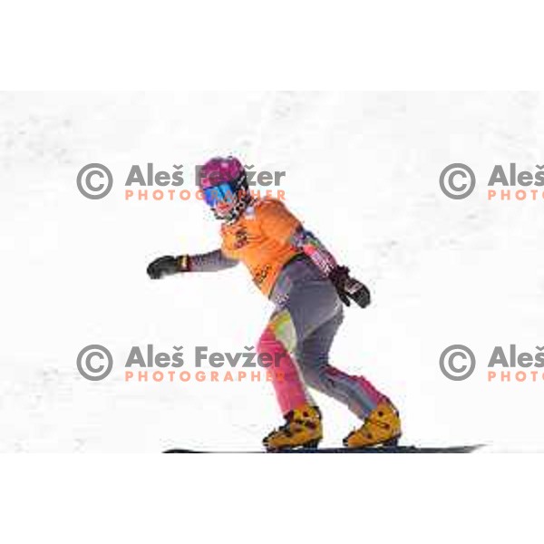 Ramona T. Hofmeister, winner of FIS Snowboard World Cup Parallel Giant Slalom Ladies at Rogla Ski resort, Slovenia on March 6, 2021