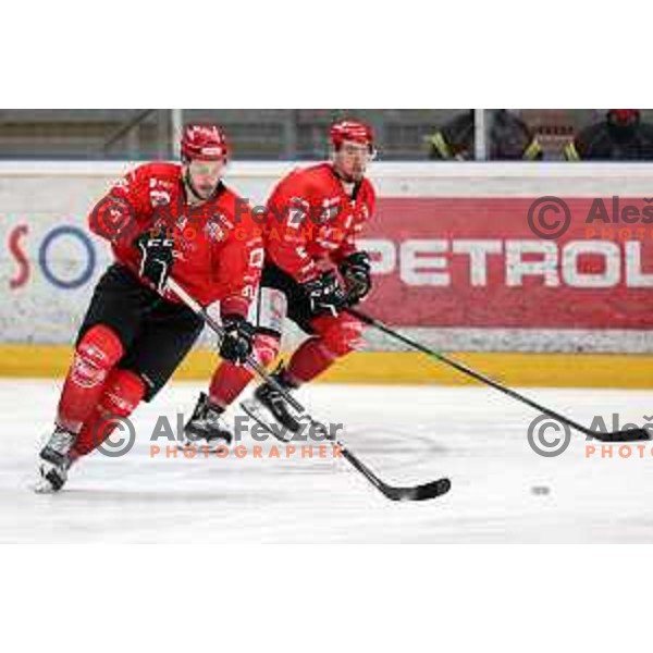 Zan Jezovsek in action during Alps league ice-hockey match between Acroni Jesenice and SZ Olimpija in Jesenice, Slovenia on March 9, 2021