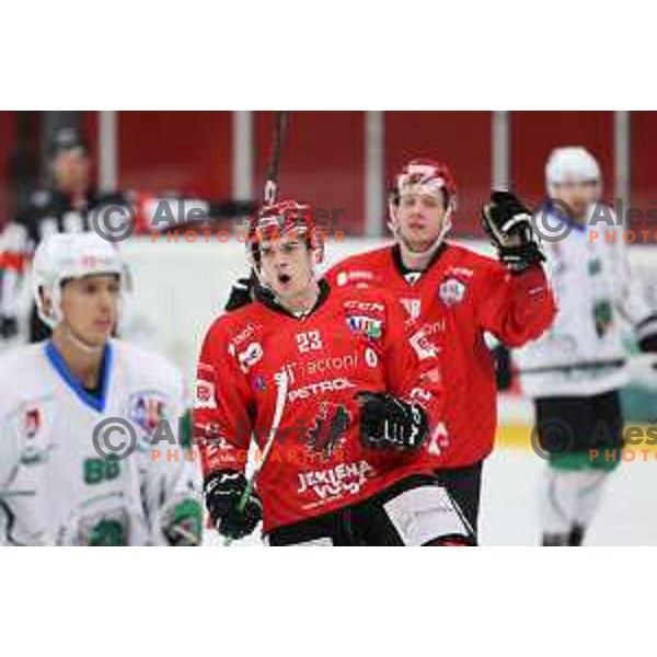 Jaka Sodja in action during Alps league ice-hockey match between Acroni Jesenice and SZ Olimpija in Jesenice, Slovenia on March 9, 2021